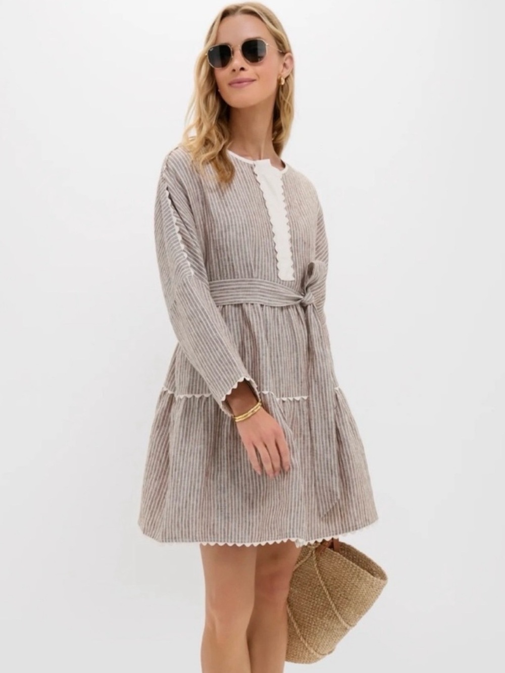 NEW Tuckernuck Tobi Mini dress. 
Brown Stripe Linen. S. NWT